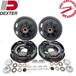 Dexter Pre-Greased 8 on 6-1/2" Hub-Drum with Dexter 12" x 2" Electric trailer brakes. For 7K axle, 8-6.50 BC, studded 1/2"-20, 2.24" seal, greased with bearings, & E-Z Lube® Grease Caps. Includes Dexter 023-180-00 & 023-181-00.  Includes mounting hardware. These are fully assembled backing plates with shoes, springs, and magnets attached and ready to be mounted. The pair includes one left hand and one right hand brake assembly.